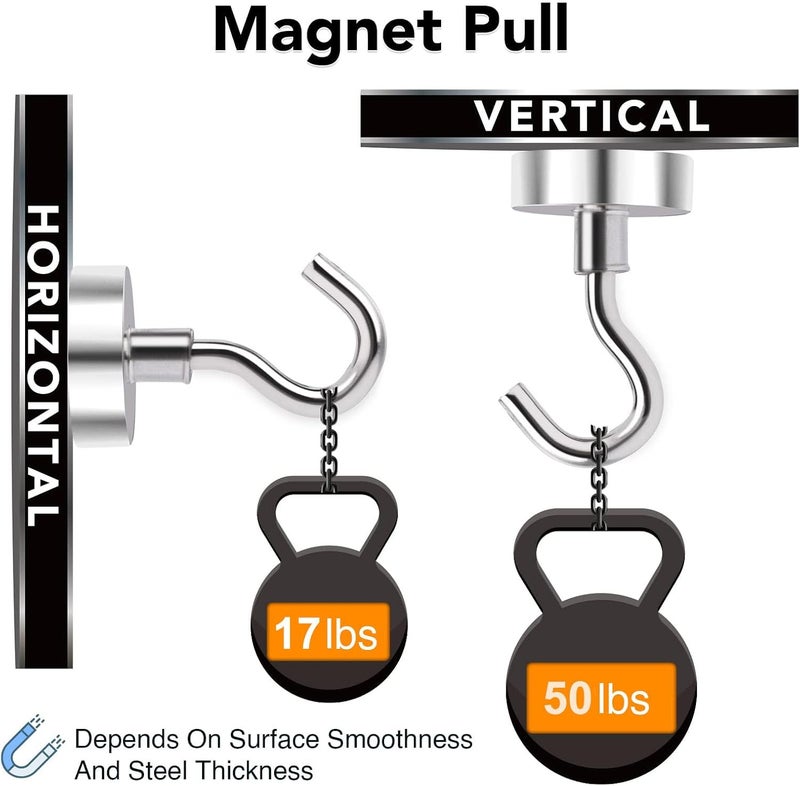 MIKEDE Magnetic Hooks Heavy Duty, 50 Lbs Magnet with Hooks for Cruise Cabins, Strong Magnets Neodymium for Hanging, Magnetic Wall Hooks for Refrigerator, Locker Decoration, Workplace -10Pack - Image 2
